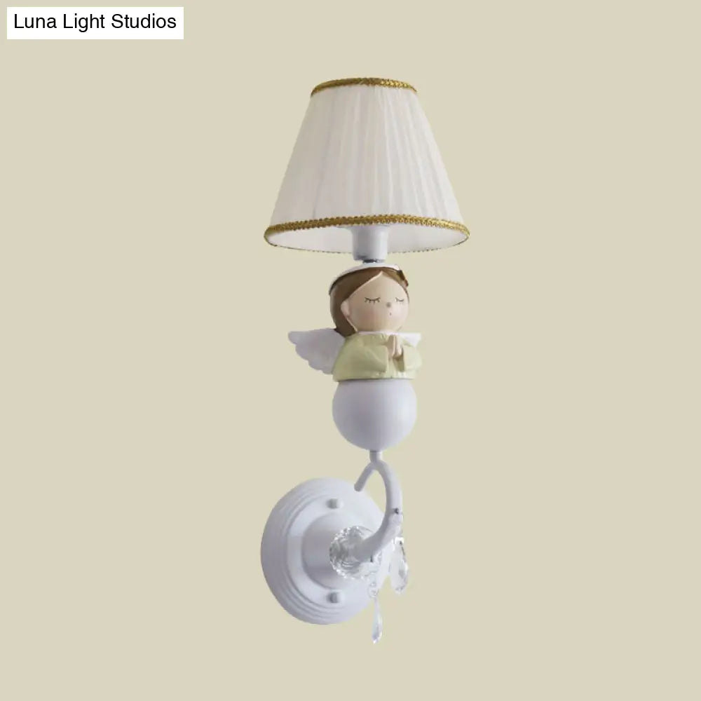 White Angel Design Fabric Barrel Wall Sconce Lamp