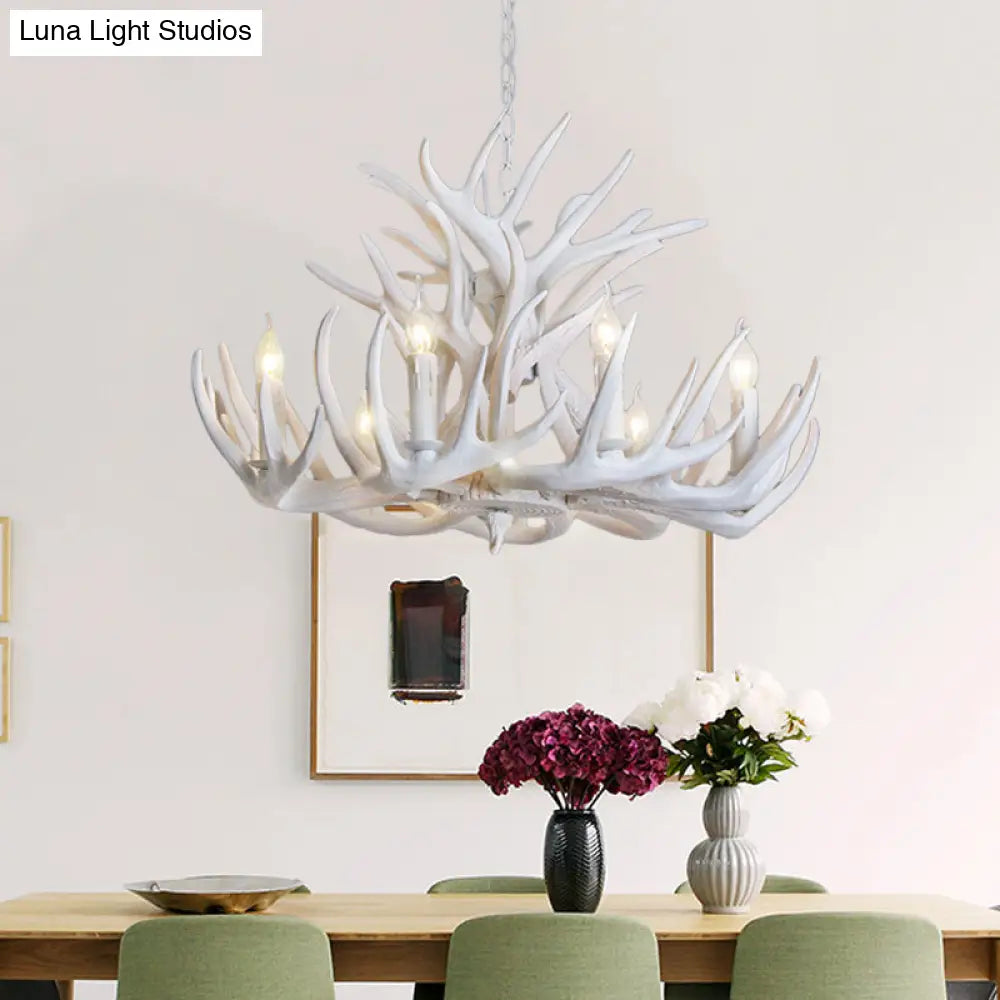 White Antler Chandelier Lighting Rustic Resin 21.5’/25.5’/27.5’ Wide 9/12 Heads Living Room