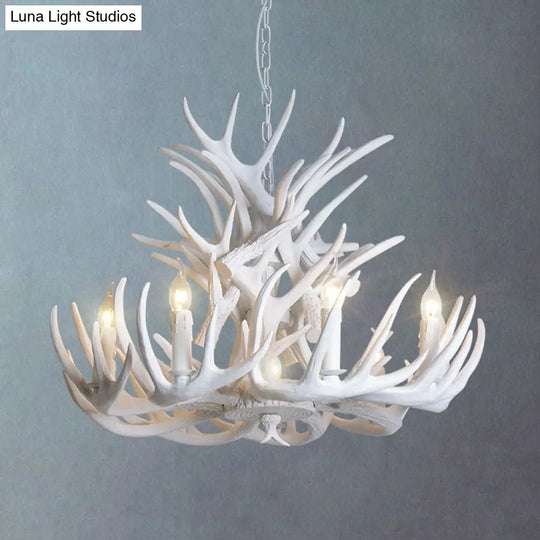 White Antler Chandelier Lighting Rustic Resin 21.5’/25.5’/27.5’ Wide 9/12 Heads Living Room