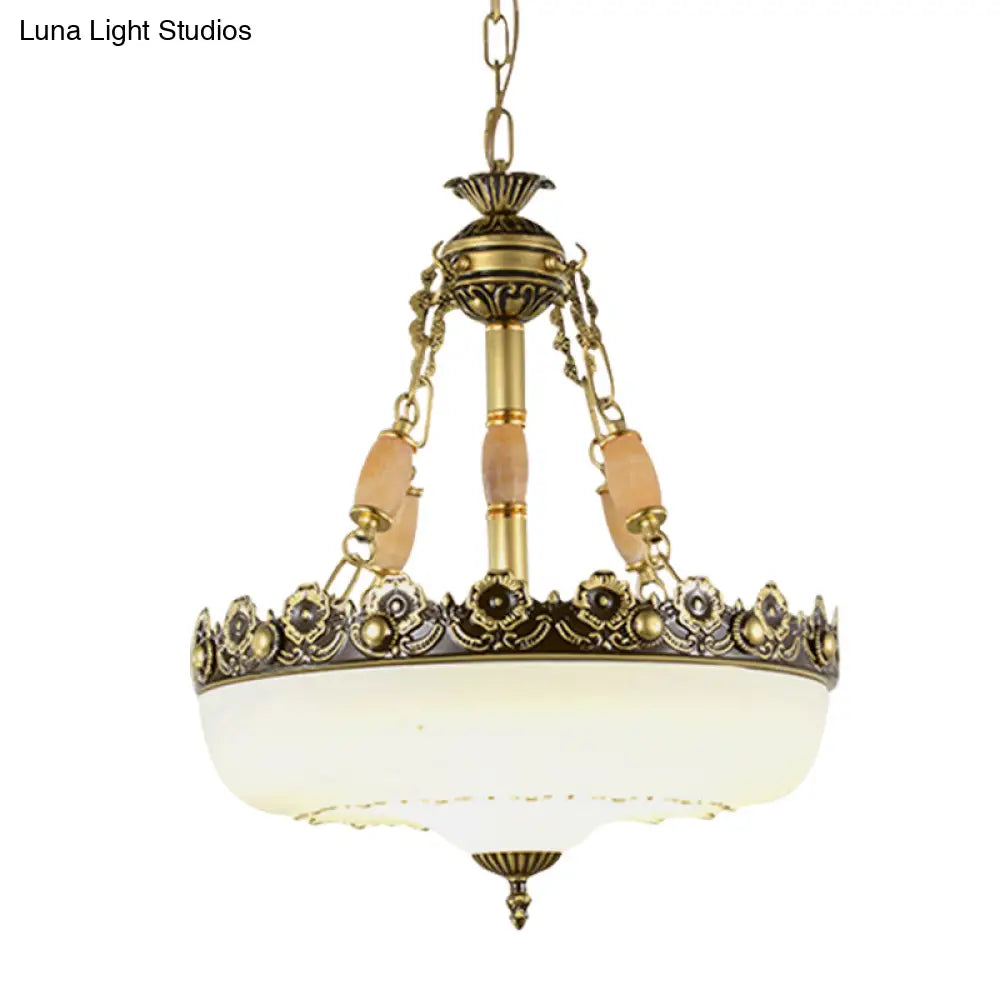 White Barn-Style Glass Pendant Light With Single Bulb And Beige/Brass Suspended Fixture - Available