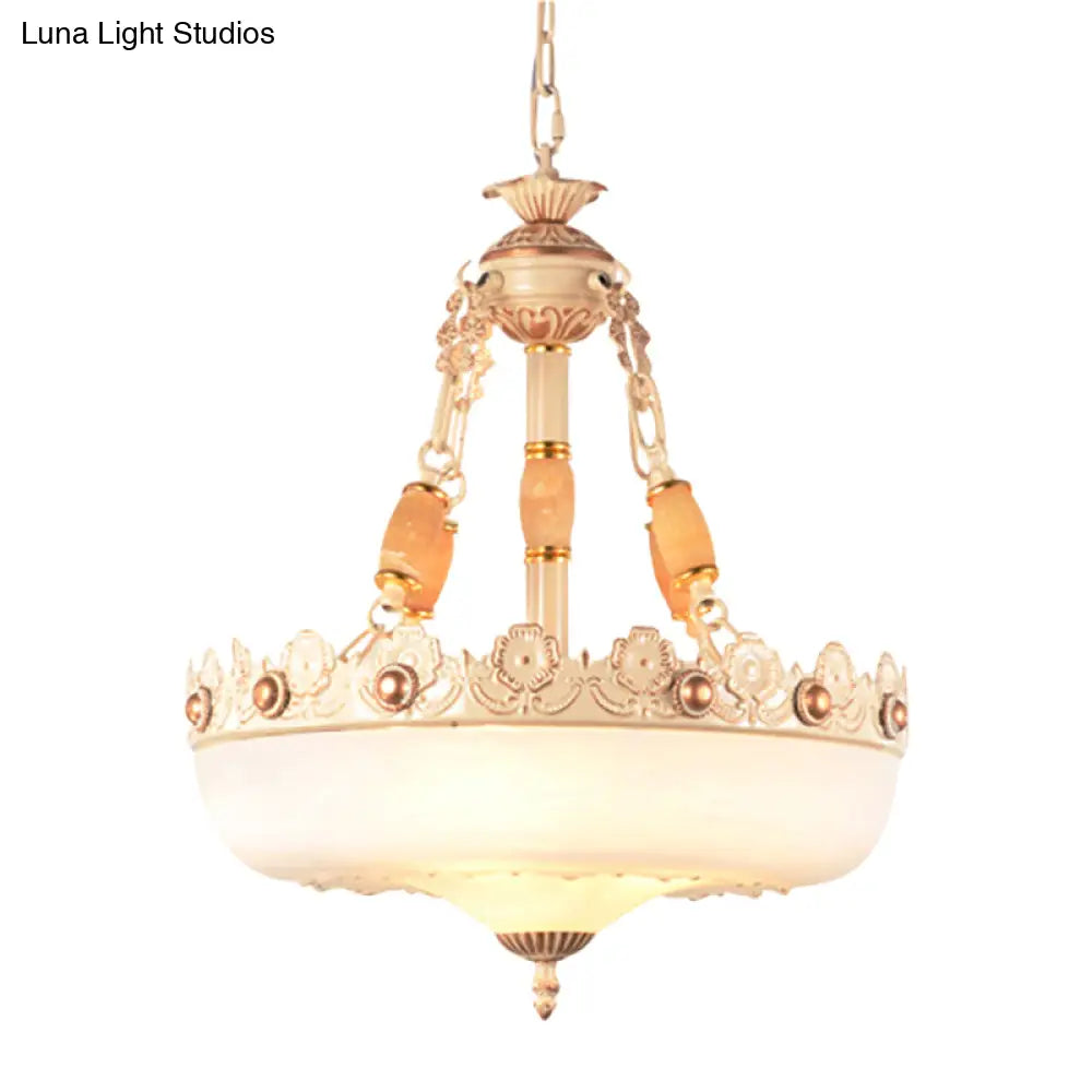 White Barn-Style Glass Pendant Light With Single Bulb And Beige/Brass Suspended Fixture - Available