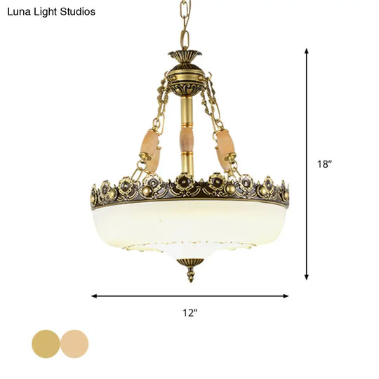 White Barn-Style Glass Pendant Light With Single Bulb And Beige/Brass Suspended Fixture - Available