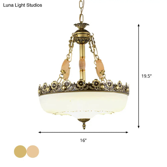 White Barn-Style Glass Pendant Light With Single Bulb And Beige/Brass Suspended Fixture - Available