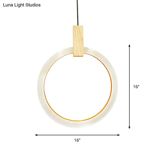 White Bedroom Suspension Pendant With Acrylic Shade And Ring Detail - 8’/12’/16’ Dia