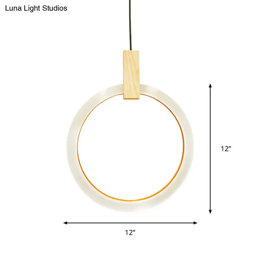 White Bedroom Suspension Pendant With Acrylic Shade And Ring Detail - 8’/12’/16’ Dia