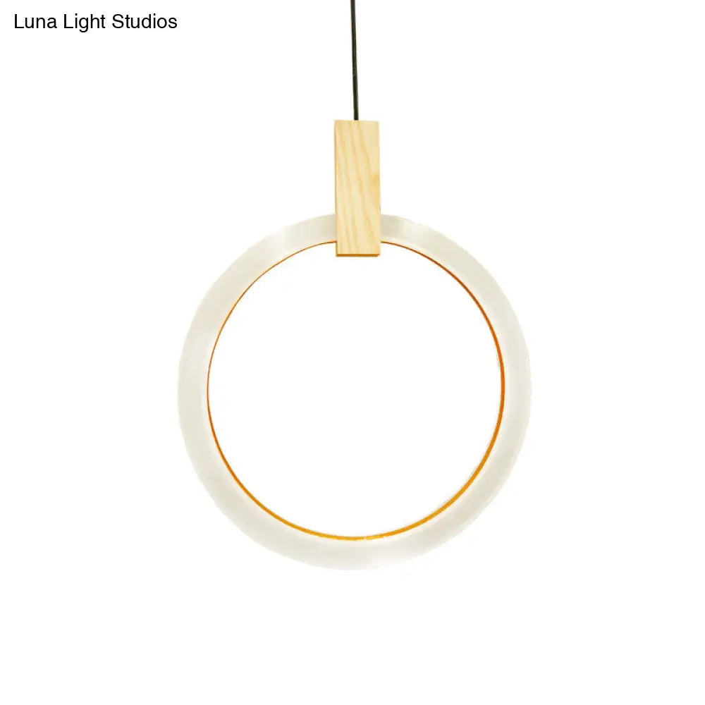 White Bedroom Suspension Pendant With Acrylic Shade And Ring Detail - 8’/12’/16’ Dia