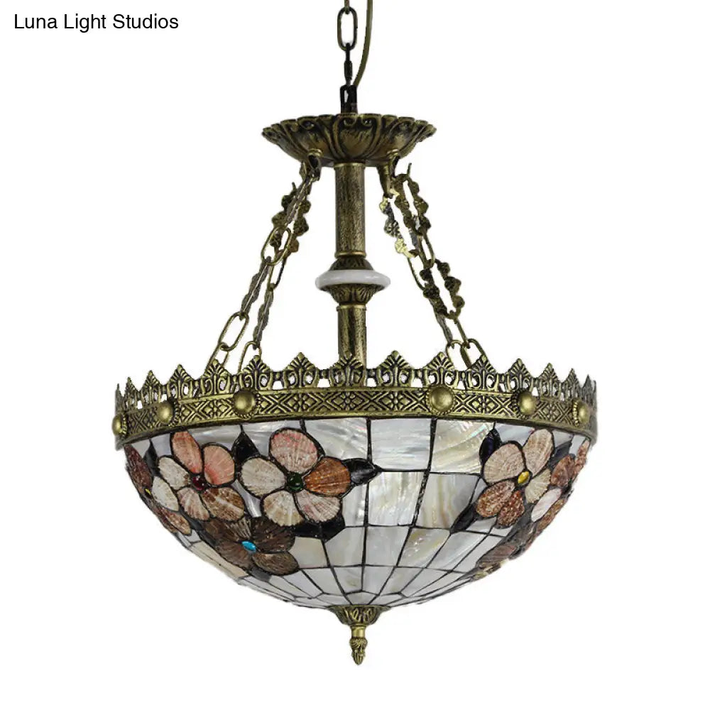 White/Blue 3-Light Tiffany Glass Pendant Chandelier For Bedroom – 12’/16’ Width