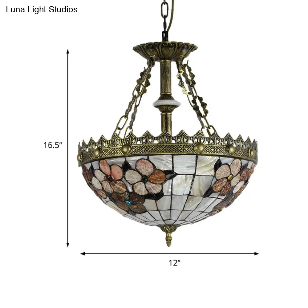 White/Blue 3-Light Tiffany Glass Pendant Chandelier For Bedroom – 12’/16’ Width