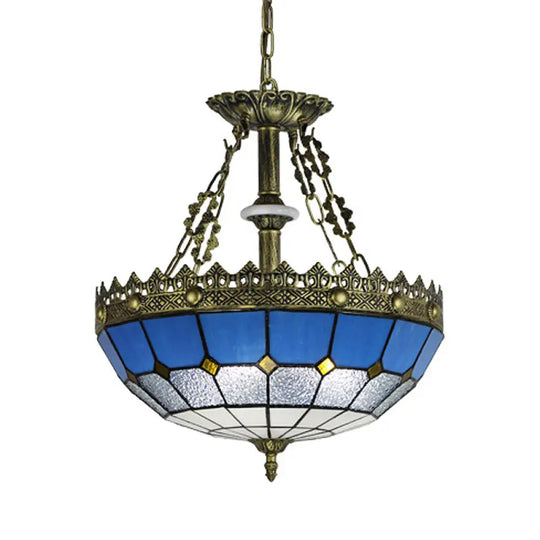 White/Blue 3-Light Tiffany Glass Pendant Chandelier For Bedroom – 12’/16’ Width Blue / 12’