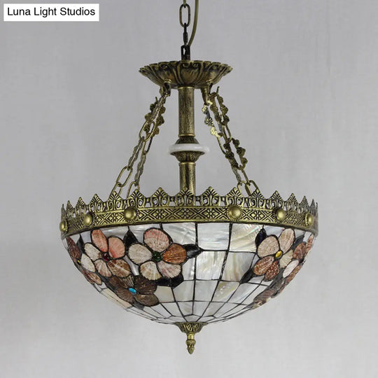 White/Blue 3-Light Tiffany Glass Pendant Chandelier For Bedroom – 12’/16’ Width