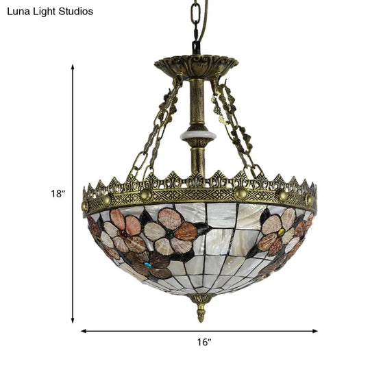 White/Blue 3-Light Tiffany Glass Pendant Chandelier For Bedroom – 12’/16’ Width