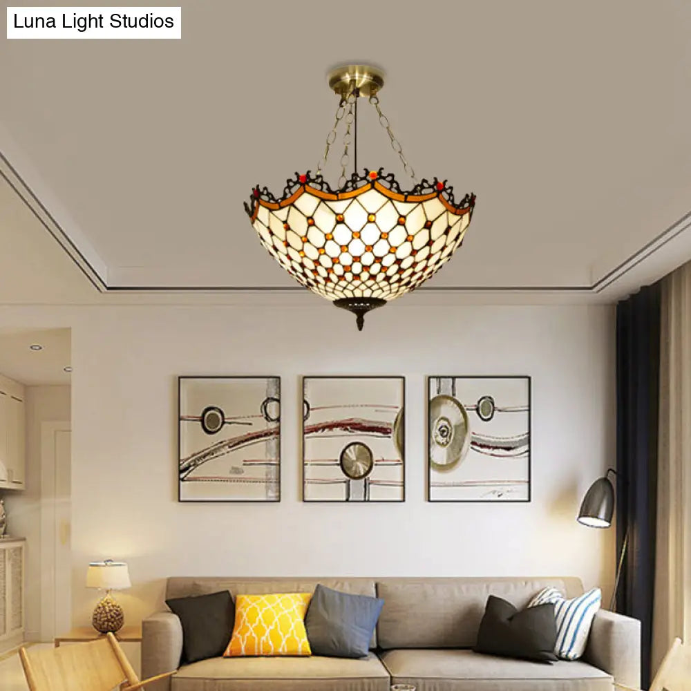 White/Blue Glass Baroque Ceiling Lamp - 3 - Light Semi Mount Lighting Bowl For Living Room