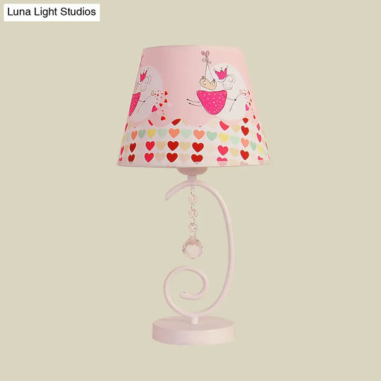 White Cartoon Night Lamp With Crystal Drop And Fun Animal Patterns Barrel Table Light