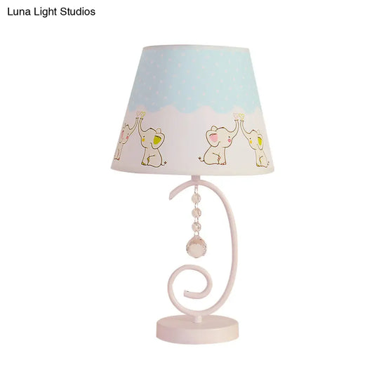 White Cartoon Night Lamp With Crystal Drop And Fun Animal Patterns Barrel Table Light