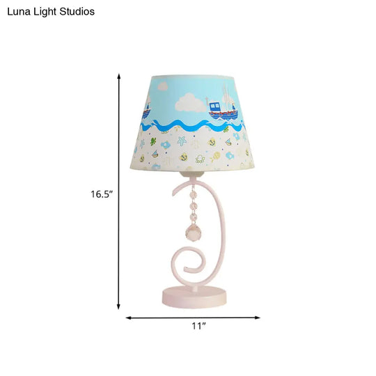 White Cartoon Night Lamp With Crystal Drop And Fun Animal Patterns Barrel Table Light