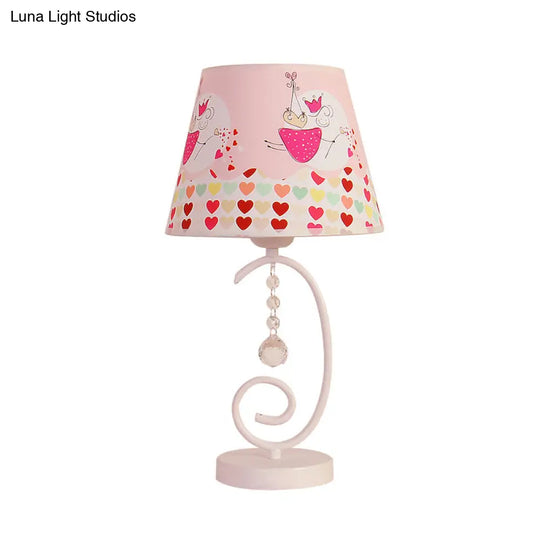 White Cartoon Night Lamp With Crystal Drop And Fun Animal Patterns Barrel Table Light