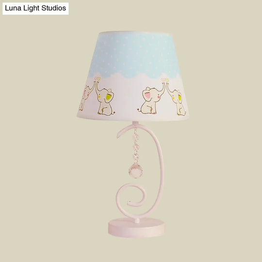 White Cartoon Night Lamp With Crystal Drop And Fun Animal Patterns Barrel Table Light