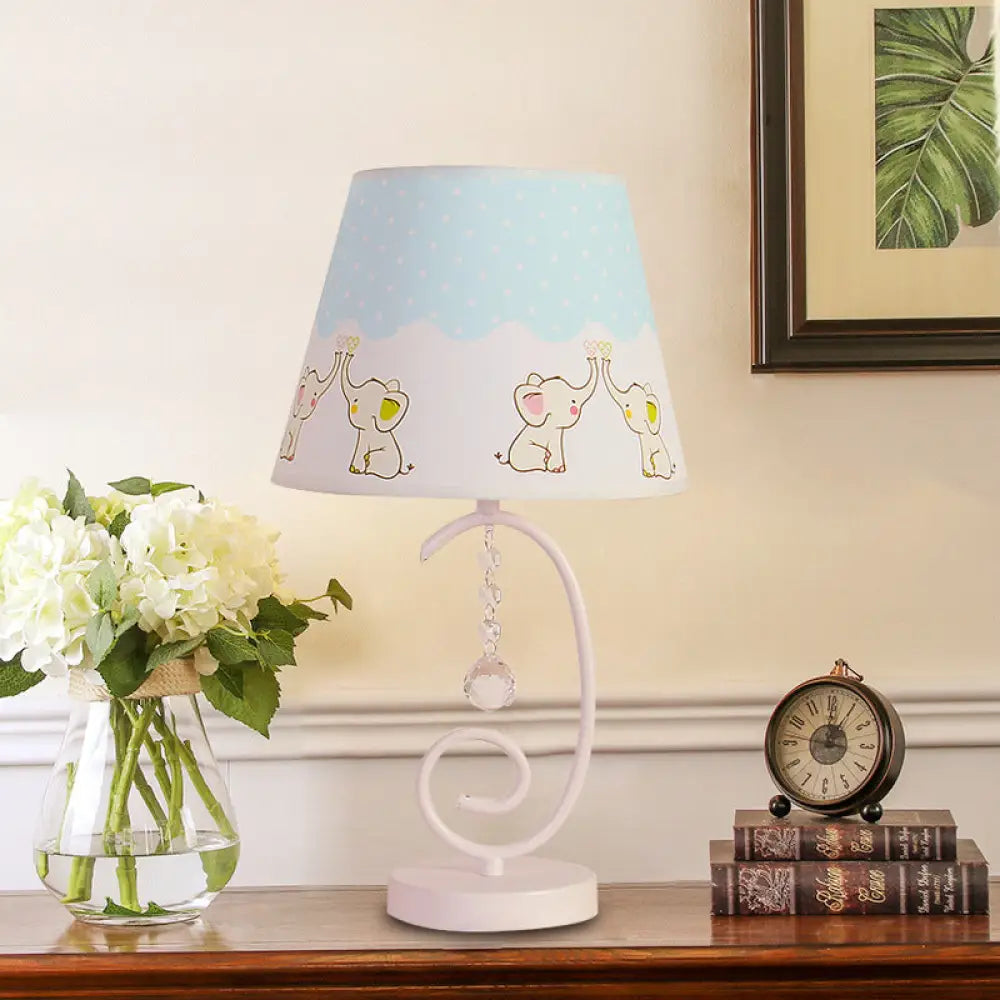 White Cartoon Night Lamp With Crystal Drop And Fun Animal Patterns Barrel Table Light / Elephant