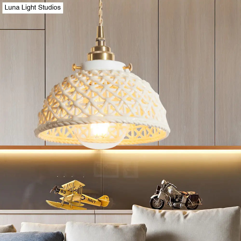 Modern Ceramic Domed Pendant Lamp - White Single Head Hanging Light For Kitchen & Hallway / 6.5