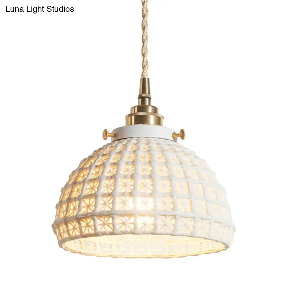 Modern Ceramic Domed Pendant Lamp - White Single Head Hanging Light For Kitchen & Hallway