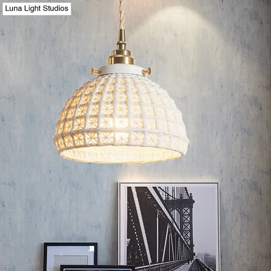 Modern Ceramic Domed Pendant Lamp - White Single Head Hanging Light For Kitchen & Hallway / 6