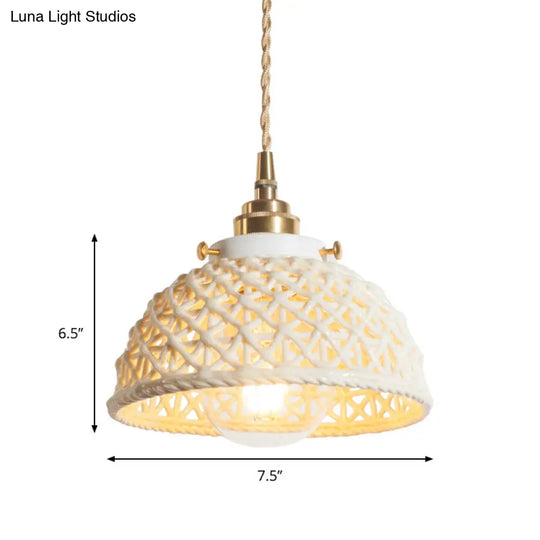 Modern Ceramic Domed Pendant Lamp - White Single Head Hanging Light For Kitchen & Hallway