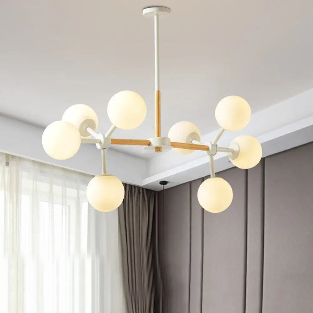 White Chandelier Light - Modern Spherical Shade Opal Glass 8/12 Lights Ideal For Hotel Dining Table