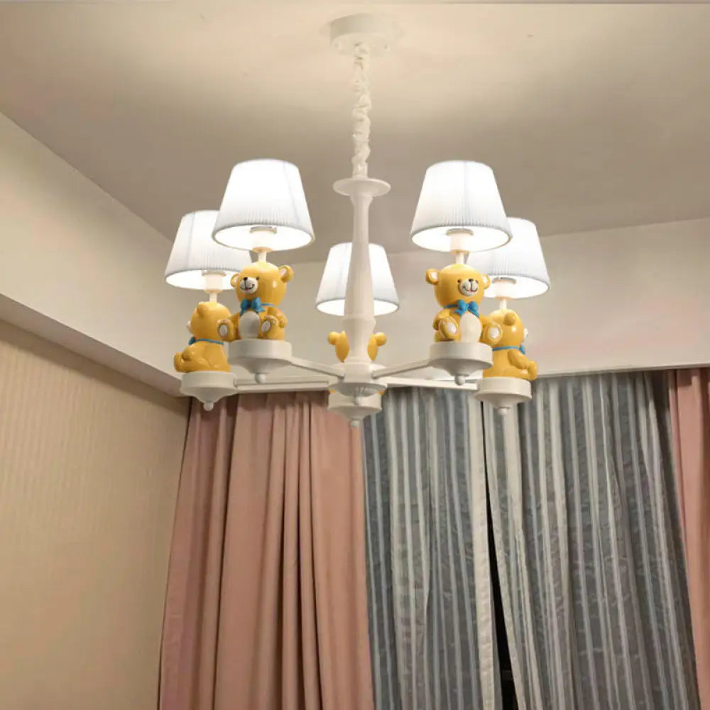 White Chandelier Light With Cartoon Fabric Bear Figurine - Perfect For Childs Room 5 /