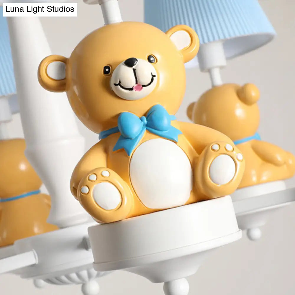 White Chandelier Light With Cartoon Fabric Bear Figurine - Perfect For Childs Room