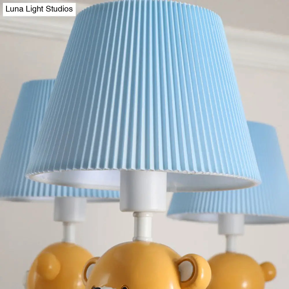 White Chandelier Light With Cartoon Fabric Bear Figurine - Perfect For Childs Room