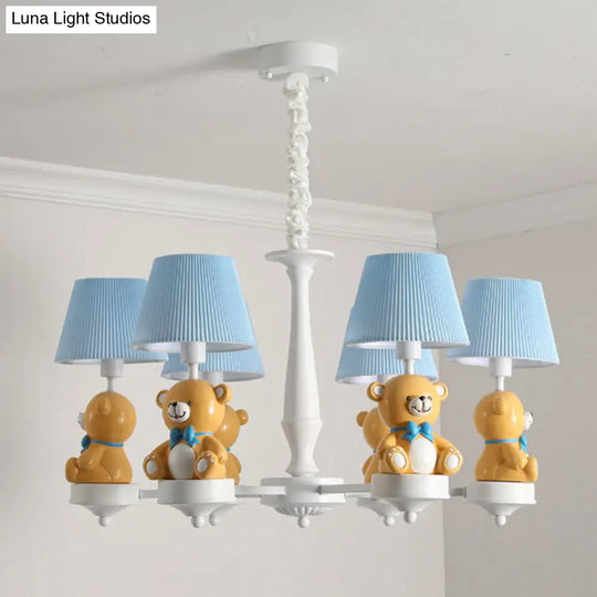 White Chandelier Light With Cartoon Fabric Bear Figurine - Perfect For Childs Room