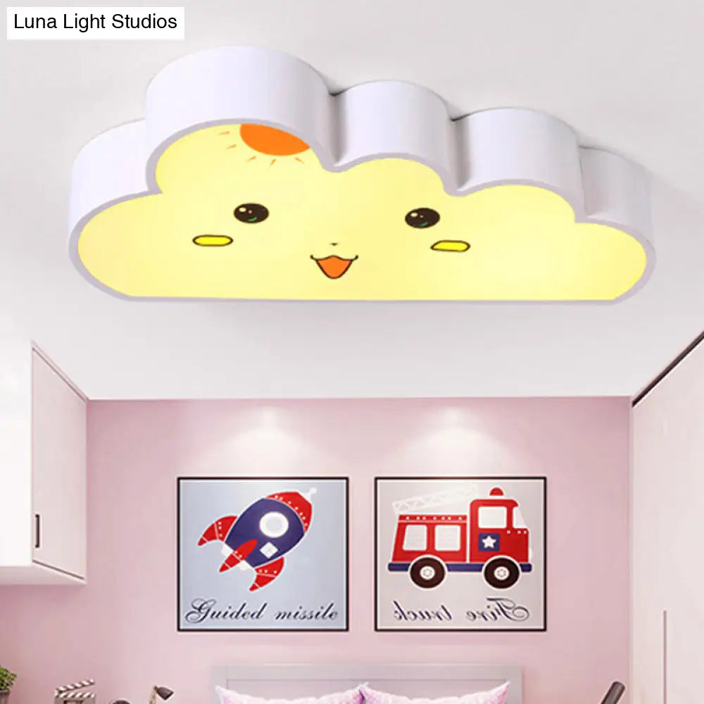 White Cloud Ceiling Light For Baby Bedroom - Metal & Acrylic Flush Mount Kids