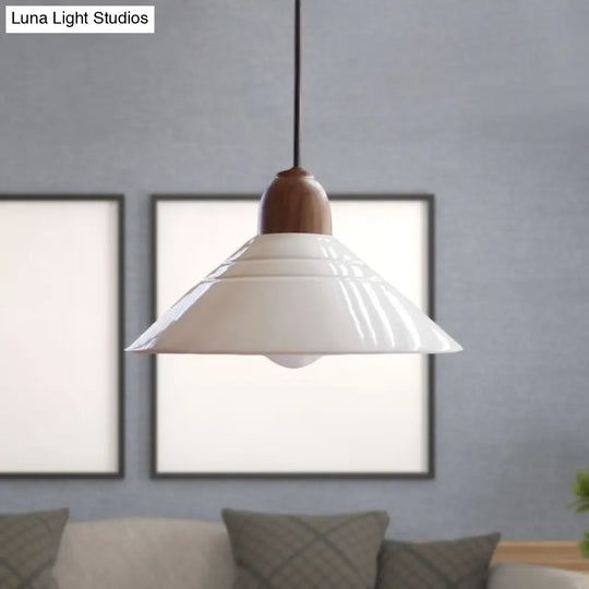 White Conic Pendant Lamp Modern Style Ceramic 1 Light Hanging Fixture For Dining Room