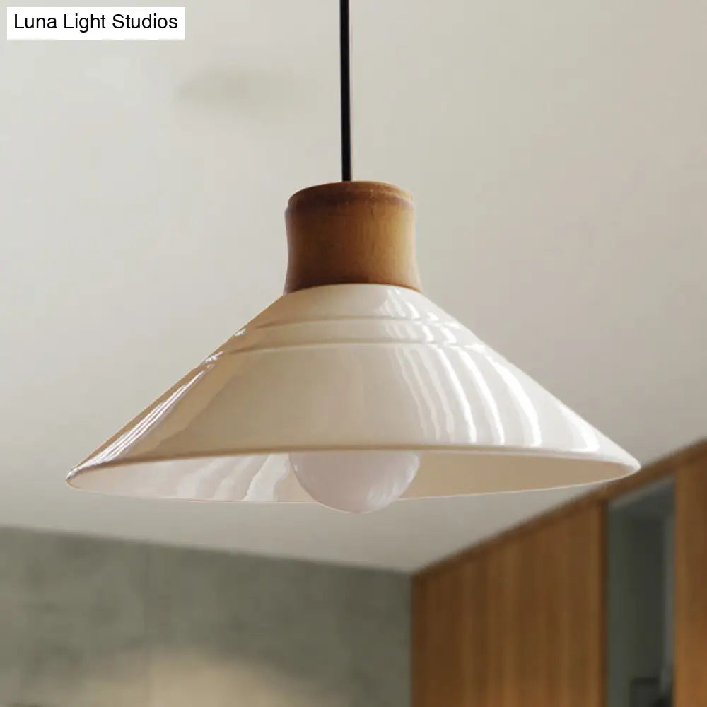 White Conic Pendant Lamp Modern Style Ceramic 1 Light Hanging Fixture For Dining Room