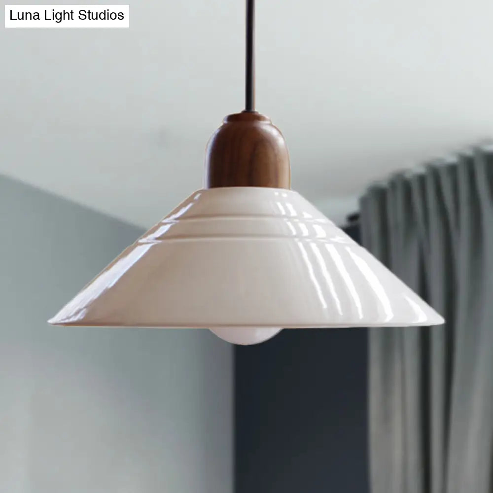 White Conic Pendant Lamp Modern Style Ceramic 1 Light Hanging Fixture For Dining Room