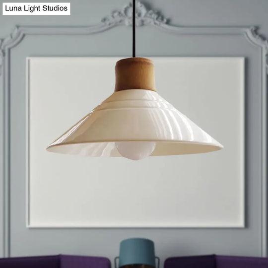 White Conic Pendant Lamp Modern Style Ceramic 1 Light Hanging Fixture For Dining Room