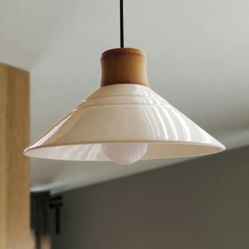 White Conic Pendant Lamp Modern Style Ceramic 1 Light Hanging Fixture For Dining Room / A