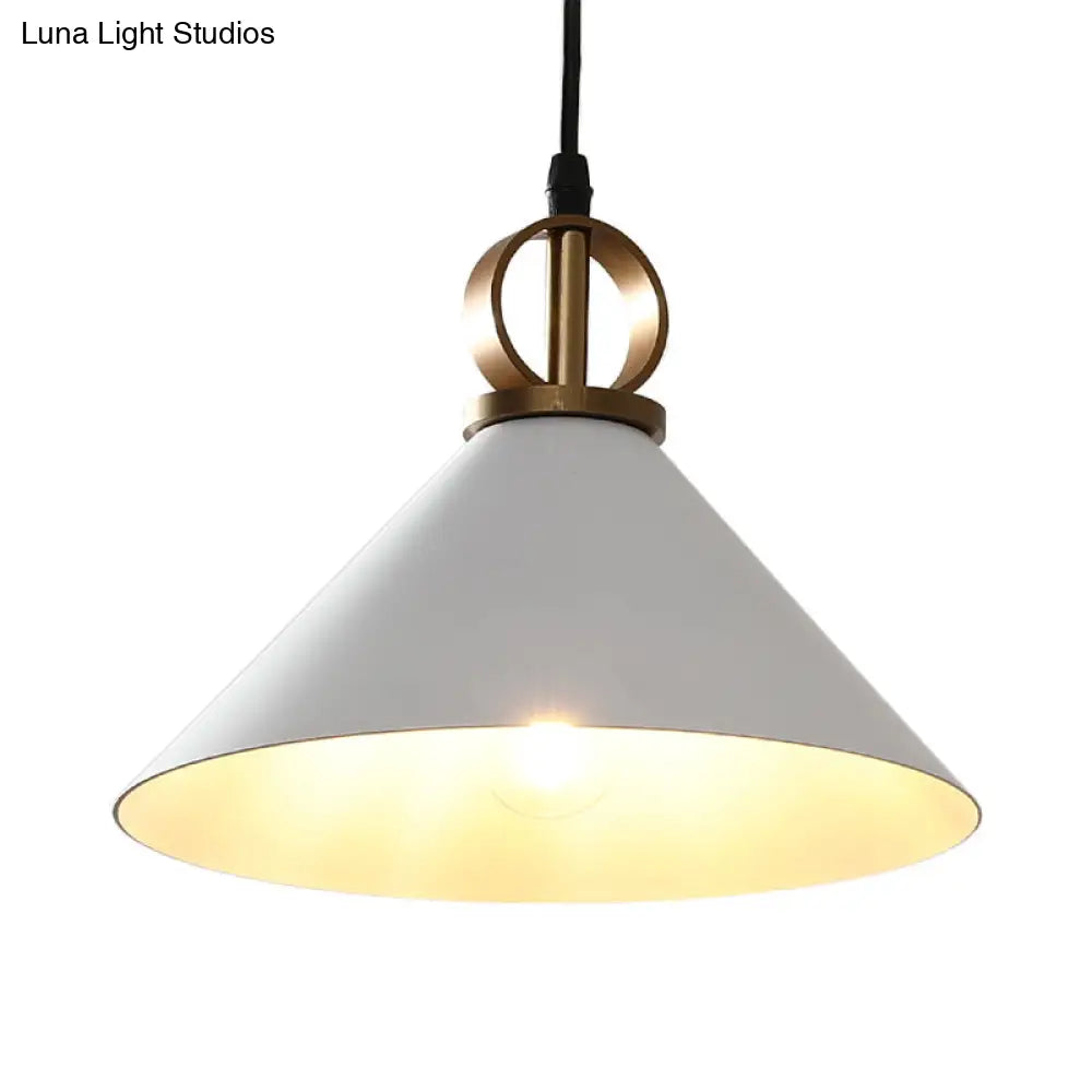 Minimalist White Conical Dining Table Pendant Lamp With Ring Knob