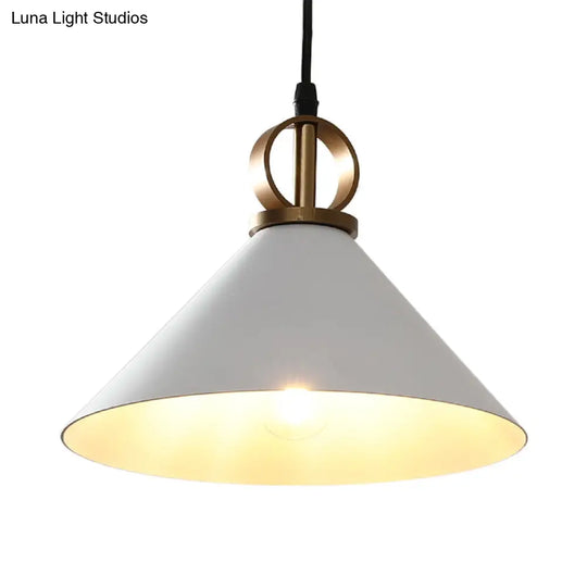 Minimalist White Conical Dining Table Pendant Lamp With Ring Knob