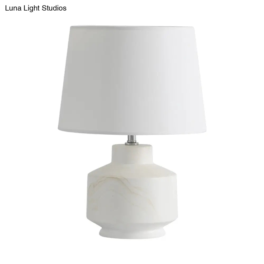 White Conical Fabric Table Lamp With Ceramic Base - Simplicity Night Lighting