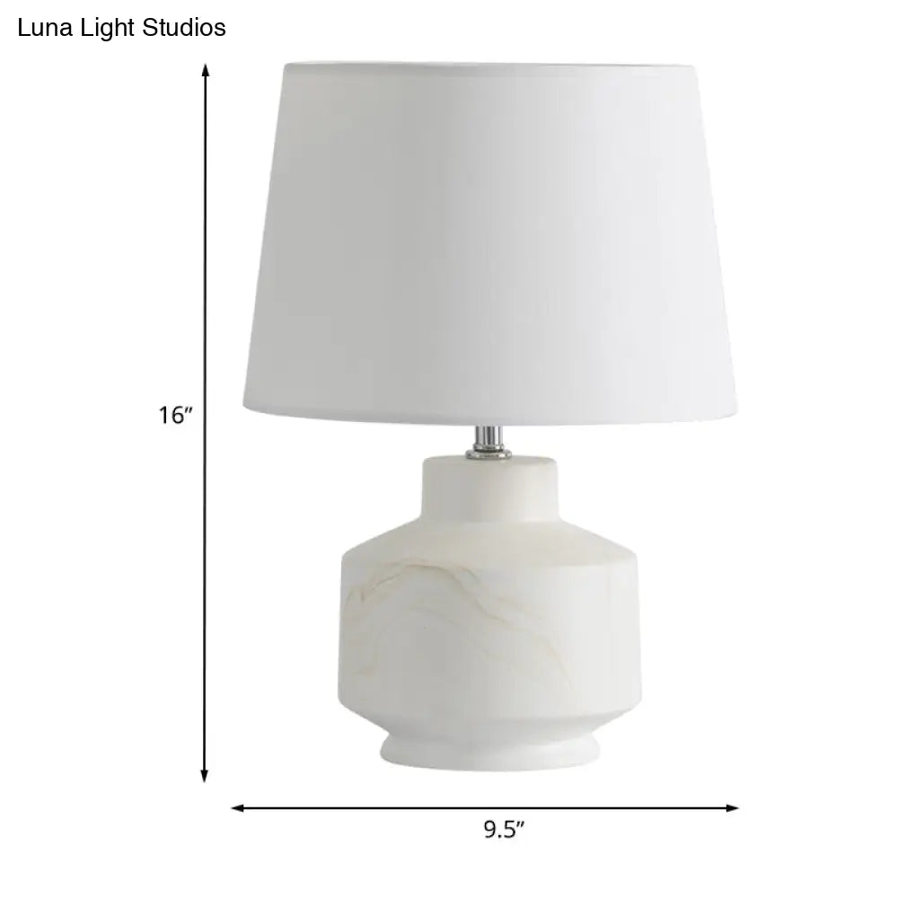 White Conical Fabric Table Lamp With Ceramic Base - Simplicity Night Lighting