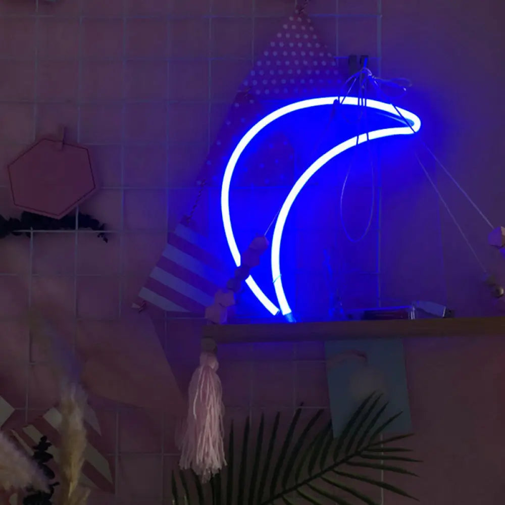 White Crescent Usb Wall Nightstand Lamp: Modern Led Lighting For Girls Room / Blue