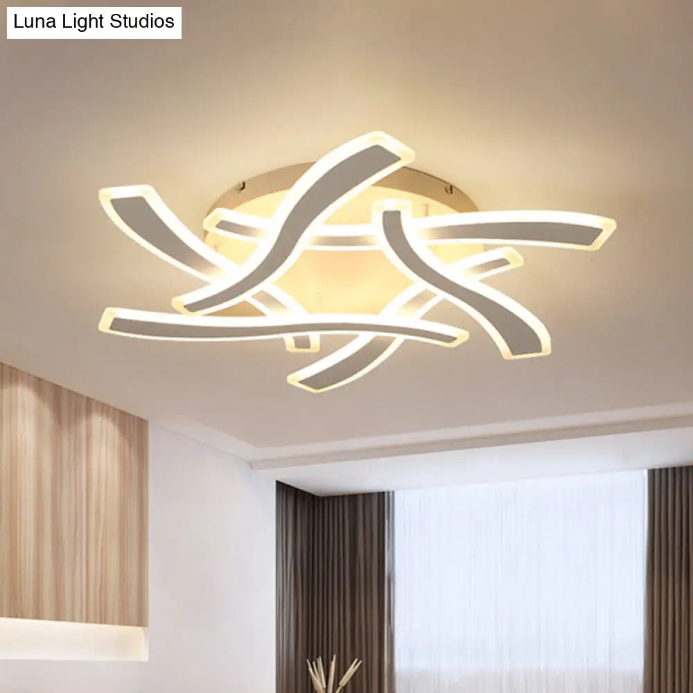 White Cross Wave Flush Mount Led Ceiling Light For Bedroom - Modernist Design And Warm Ambiance
