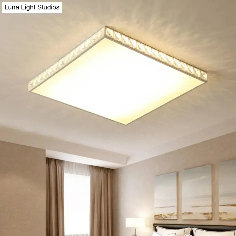 White Crystal Led Ceiling Lamp With Geometry Acrylic Shade - Bedroom Flush Mount Fixture