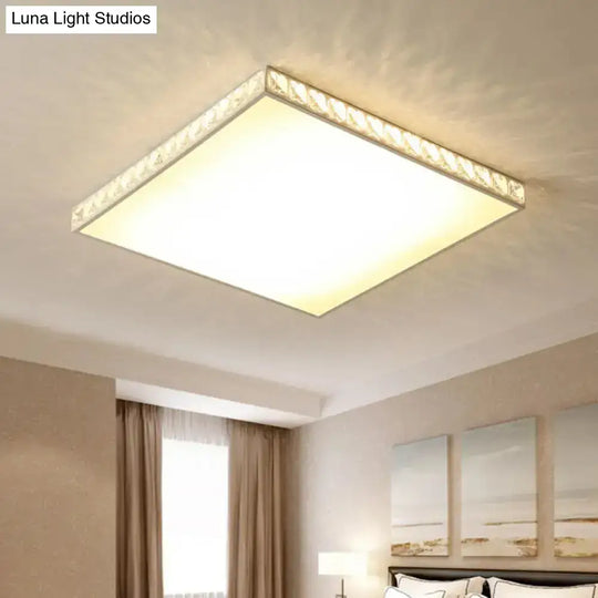 White Crystal Led Ceiling Lamp With Geometry Acrylic Shade - Bedroom Flush Mount Fixture