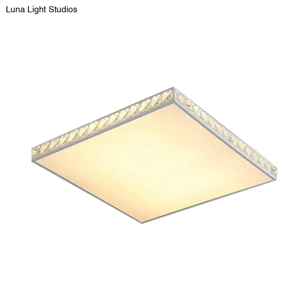 White Crystal Led Ceiling Lamp With Geometry Acrylic Shade - Bedroom Flush Mount Fixture