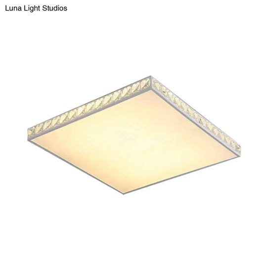 White Crystal Led Ceiling Lamp With Geometry Acrylic Shade - Bedroom Flush Mount Fixture