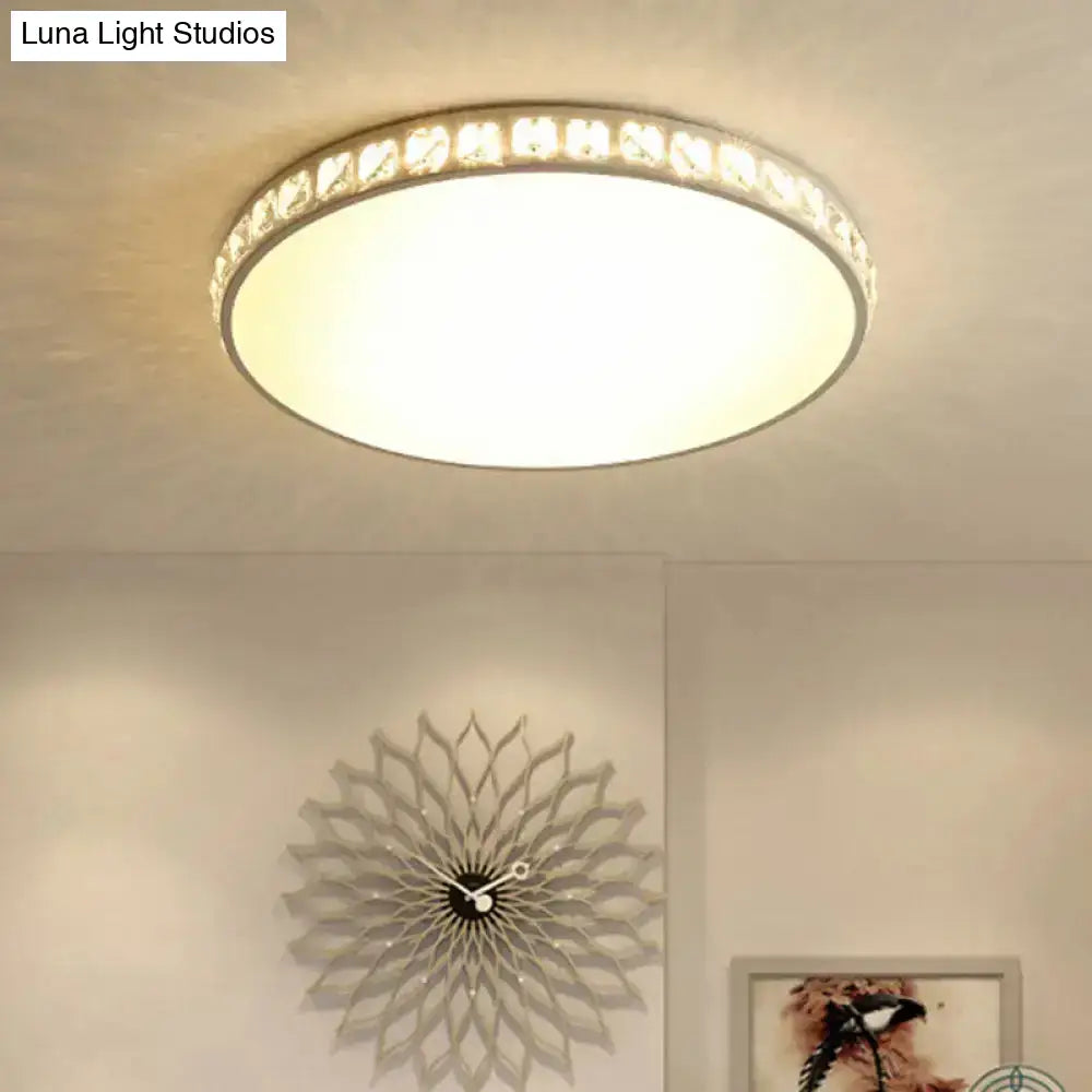 White Crystal Led Ceiling Lamp With Geometry Acrylic Shade - Bedroom Flush Mount Fixture