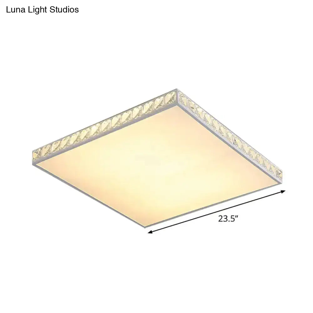 White Crystal Led Ceiling Lamp With Geometry Acrylic Shade - Bedroom Flush Mount Fixture