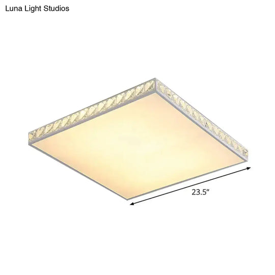 White Crystal Led Ceiling Lamp With Geometry Acrylic Shade - Bedroom Flush Mount Fixture